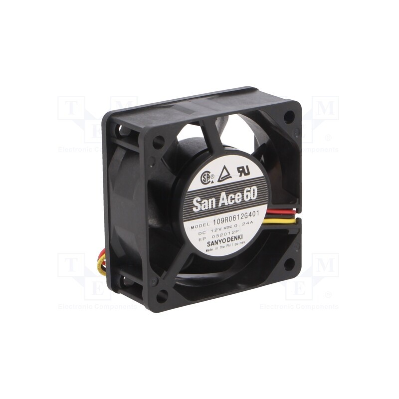 1 pcs x SANYO DENKI - 109R0612G401 - Fan: DC, axial, 12VDC, 60x60x25mm, 46.8m3/h, 39dBA, ball bearing