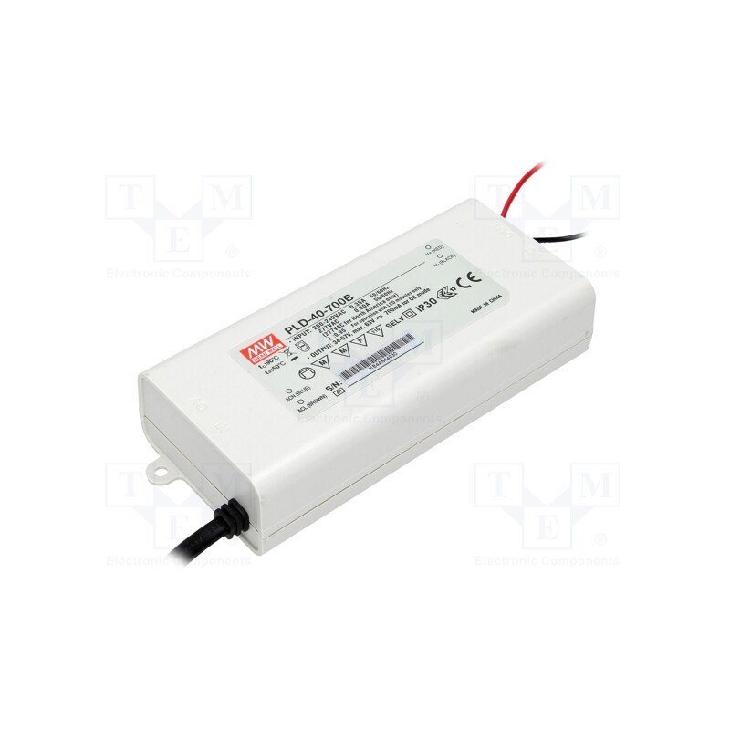 1 pcs x MEAN WELL - PLD-40-700B - Power supply: switched-mode, LED, 39.9W, 34÷57VDC, 700mA, IP30
