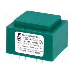 1 pcs x BREVE TUFVASSONS - TEZ4/D230/15-15V - Transformer: encapsulated, 4VA, 230VAC, 15V, 15V, 133.3mA, 133.3mA