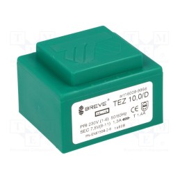 1 pcs x BREVE TUFVASSONS - TEZ10/D230/7.5V - Transformer: encapsulated, 10VA, 230VAC, 7.5V, 1333.3mA, PCB, IP00
