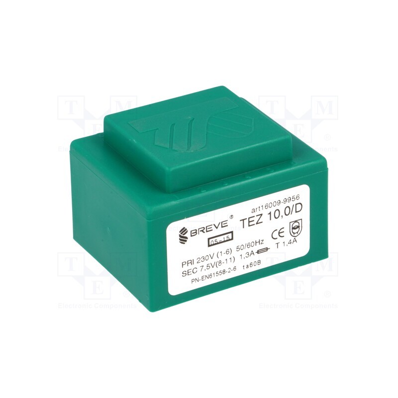 1 pcs x BREVE TUFVASSONS - TEZ10/D230/7.5V - Transformer: encapsulated, 10VA, 230VAC, 7.5V, 1333.3mA, PCB, IP00