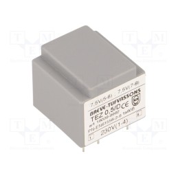 1 pcs x BREVE TUFVASSONS - TEZ0.5/D230/7.5-7.5V - Transformer: encapsulated, 0.5VA, 230VAC, 7.5V, 7.5V, 33.3mA, PCB