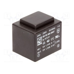 1 pcs x HAHN - BV EI 305 2847 - Transformer: encapsulated, 2.3VA, 230VAC, 12V, 12V, 96mA, 96mA, PCB