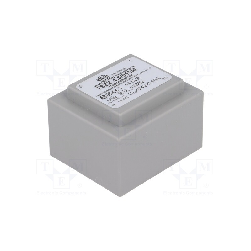 1 pcs x INDEL - TSZZ4.5/015M - Transformer: encapsulated, 4.5VA, 230VAC, 24V, 180mA, PCB, IP00