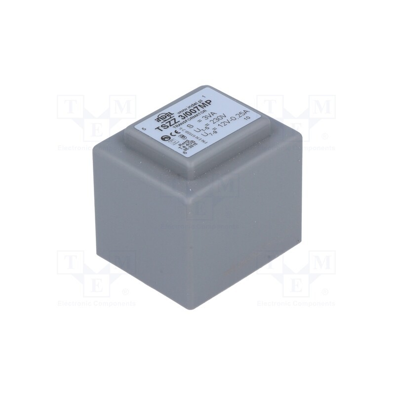 1 pcs x INDEL - TSZZ3/007MP - Transformer: encapsulated, 3VA, 230VAC, 12V, 250mA, PCB, IP00