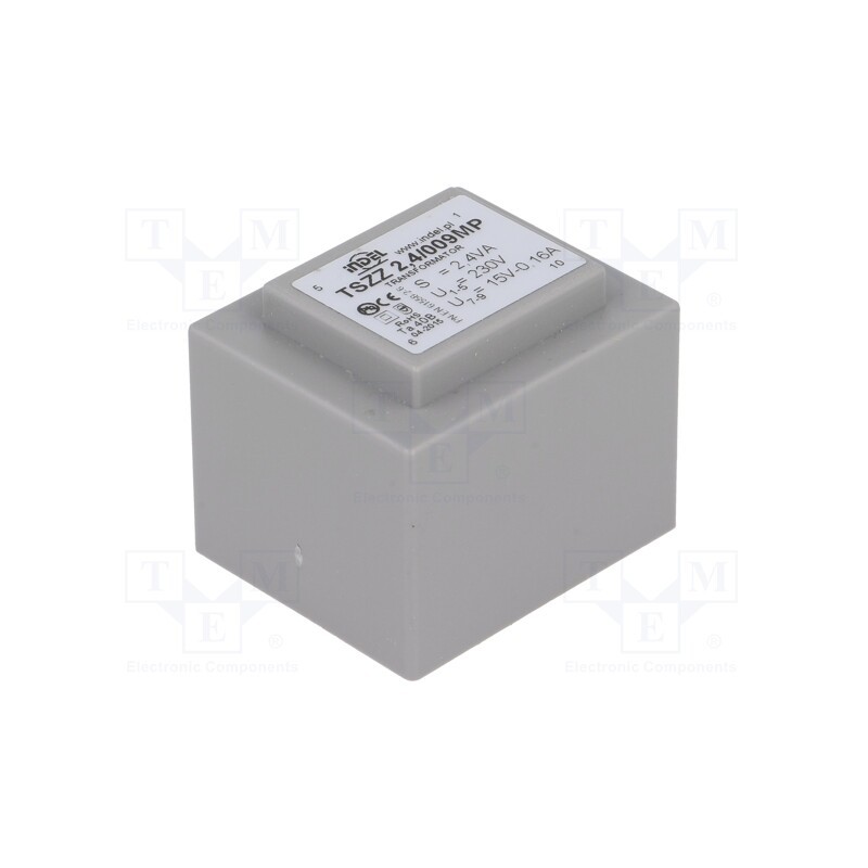 1 pcs x INDEL - TSZZ2.4/009MP - Transformer: encapsulated, 2.4VA, 230VAC, 15V, 160mA, PCB, IP00