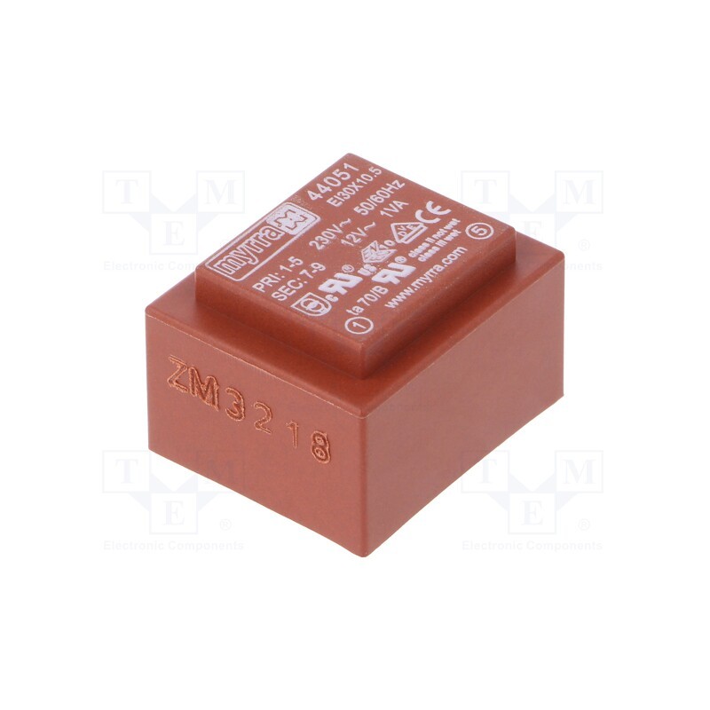 1 pcs x MYRRA - 44051 - Transformer: encapsulated, 1VA, 230VAC, 12V, 83mA, PCB