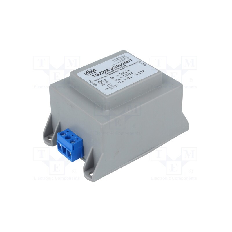 1 pcs x INDEL - TSZZM 30/003M/1 - Transformer: encapsulated, 30VA, 230VAC, 9V, 3.33A, screw type