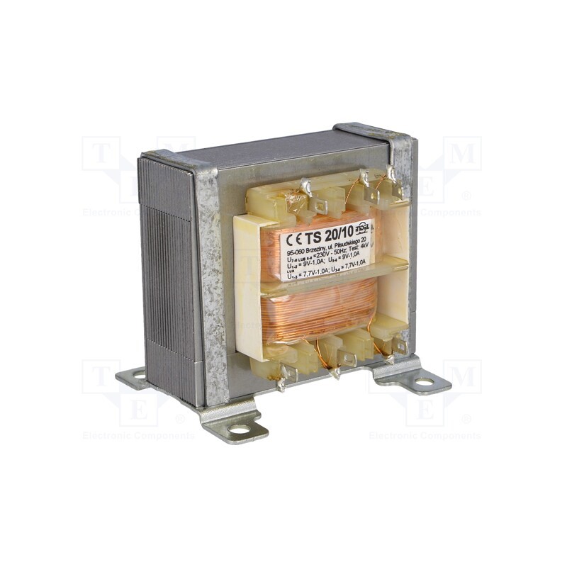 1 pcs x INDEL - TS 20/10 - Transformer: mains, 20VA, 230VAC, 9V, 9V, 7.7V, 7.7V, 1A, 1A, 1A, 1A