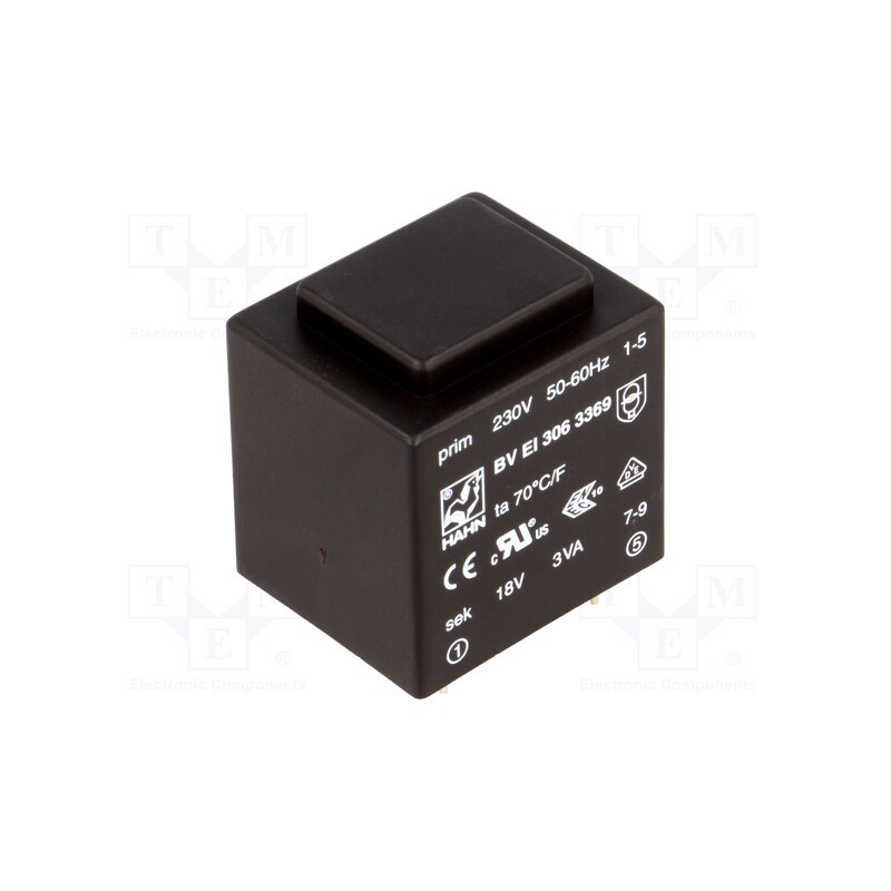 1 pcs x HAHN - BV EI 306 3369 - Transformer: encapsulated, 3VA, 230VAC, 18V, 167mA, PCB, BVEI