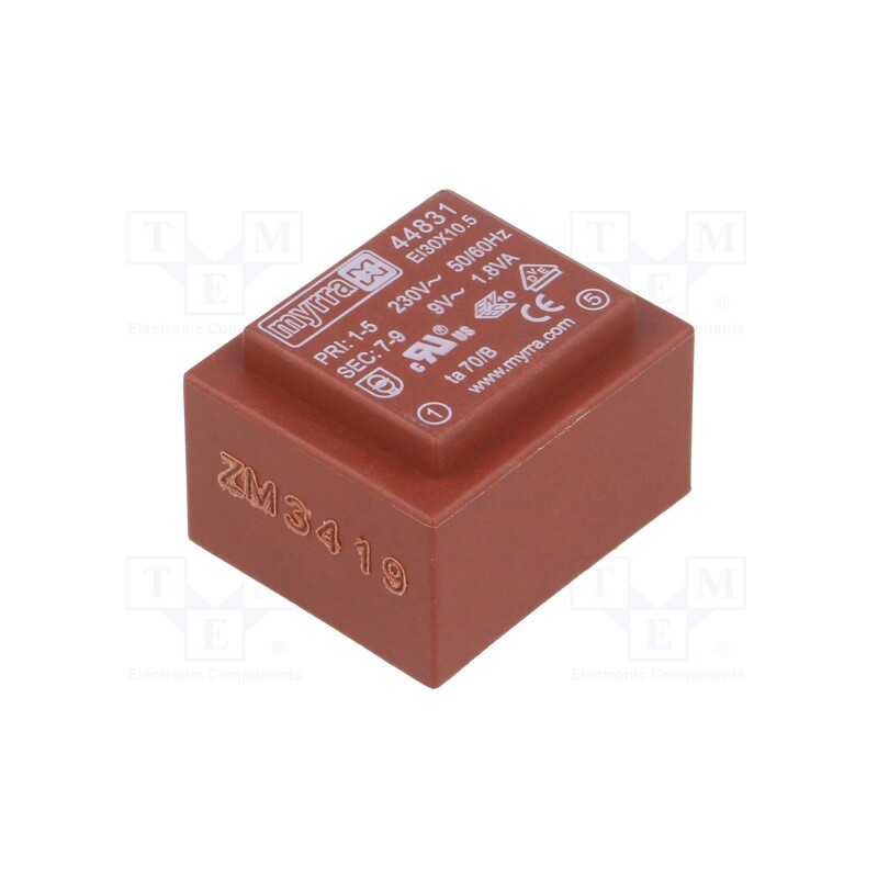 1 pcs x MYRRA - 44831 - Transformer: encapsulated, 1.8VA, 230VAC, 9V, 200mA, PCB