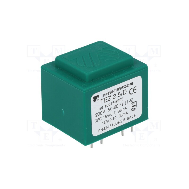 1 pcs x BREVE TUFVASSONS - TEZ2.5/D230/15-15V - Transformer: encapsulated, 2.5VA, 230VAC, 15V, 15V, 83.3mA, 83.3mA