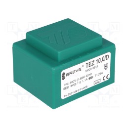 1 pcs x BREVE TUFVASSONS - TEZ10/D400/9V - Transformer: encapsulated, 10VA, 400VAC, 9V, 1111.1mA, PCB, IP00