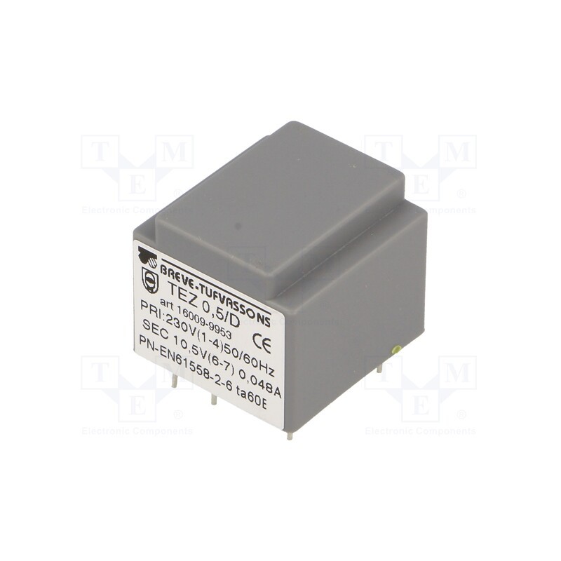 1 pcs x BREVE TUFVASSONS - TEZ0.5/D230/10.5V - Transformer: encapsulated, 0.5VA, 230VAC, 10.5V, 47.6mA, PCB, IP00