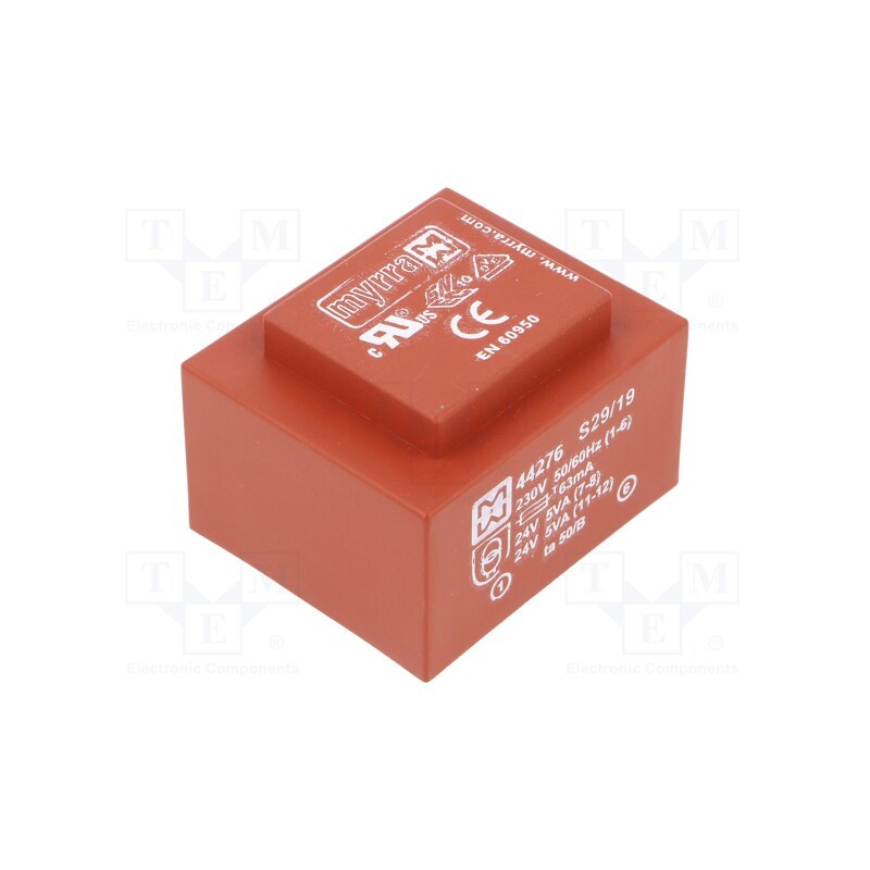 1 pcs x MYRRA - 44276 - Transformer: encapsulated, 10VA, 230VAC, 24V, 24V, 208mA, 208mA, PCB