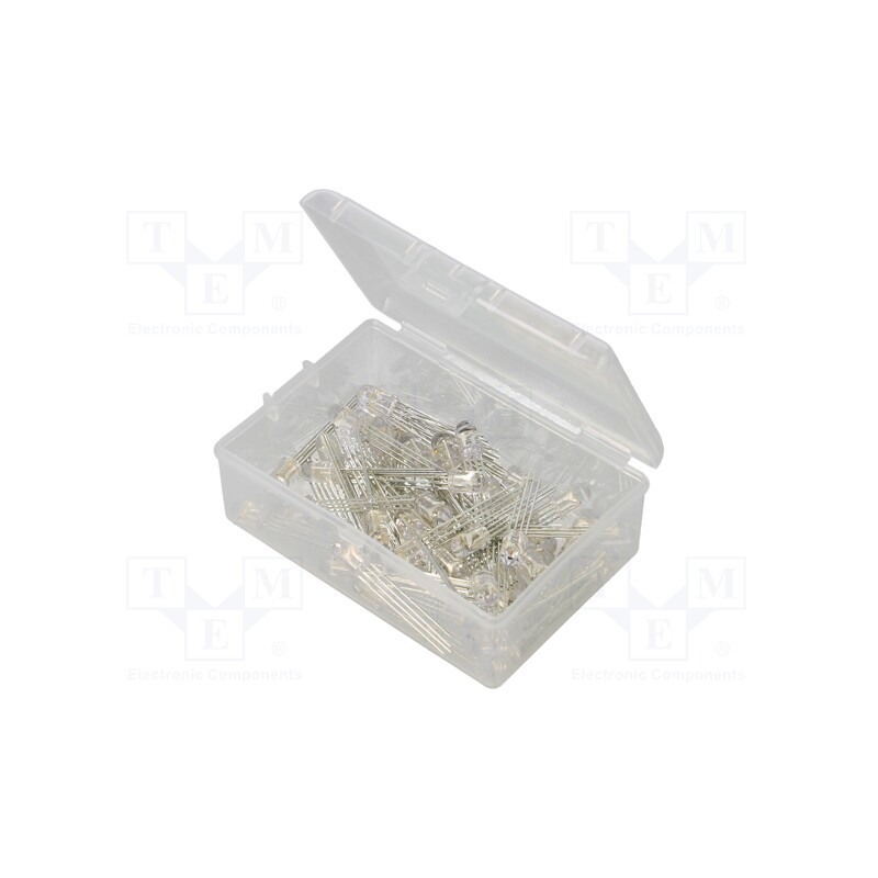 1 set x OPTOSUPPLY - OKLEDT5050TAV - Kit: LED, THT, 5mm, 50pcs, RGB, 3÷15V, plastic box, 7.5÷8mA, 30°