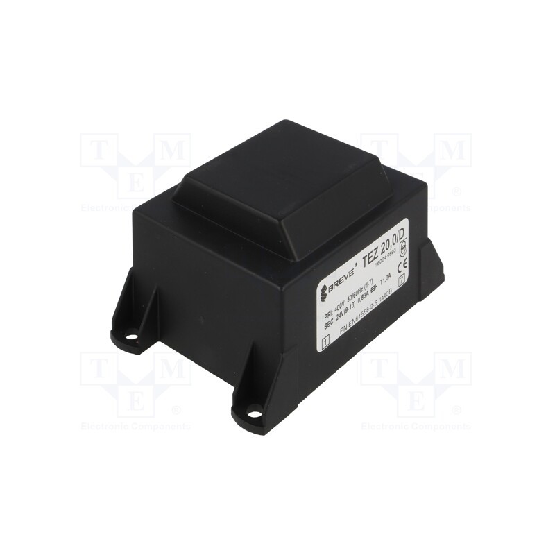 1 pcs x BREVE TUFVASSONS - TEZ20/D400/24V - Transformer: encapsulated, 20VA, 400VAC, 24V, 833.3mA, PCB, IP00
