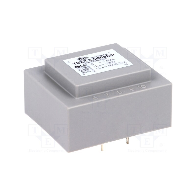 1 pcs x INDEL - TSZZ2.5/005M - Transformer: encapsulated, 2.5VA, 230VAC, 9V, 270mA, PCB, IP00