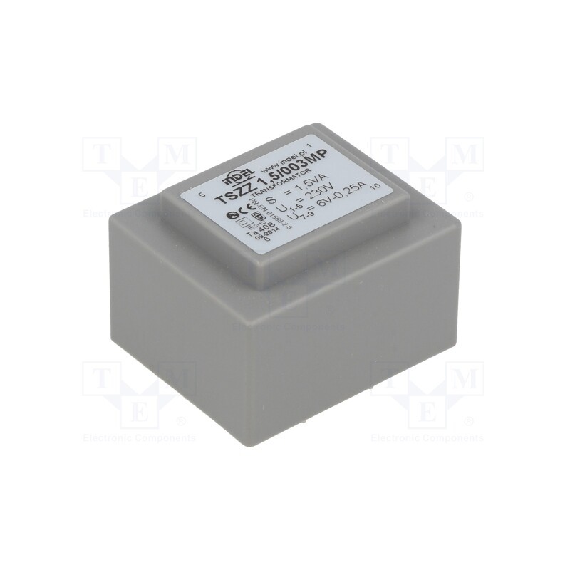1 pcs x INDEL - TSZZ1.5/003MP - Transformer: encapsulated, 1.5VA, 230VAC, 6V, 200mA, PCB, IP00