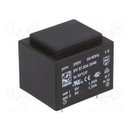1 pcs x HAHN - BV EI 304 2046 - Transformer: encapsulated, 2.6VA, 230VAC, 9V, 9V, 145mA, 145mA, PCB