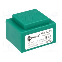 1 pcs x BREVE TUFVASSONS - TEZ10/D230/9V - Transformer: encapsulated, 10VA, 230VAC, 9V, 1111.1mA, PCB, IP00