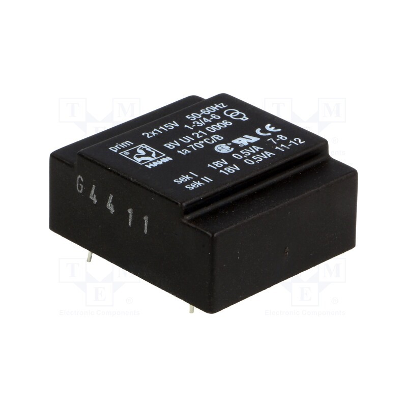 1 pcs x HAHN - BV UI 21 0006 - Transformer: encapsulated, 1VA, 115VACx2, 18V, 18V, 27mA, 27mA, PCB