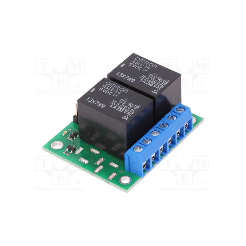 1 pcs x POLOLU - 2-CH SPDT RELAY CARRIER WITH 5VDC RELAYS - Module: relay, Ch: 2, 5VDC, max.250VAC, 10A, Uswitch: max.125VDC