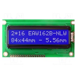 1 pcs x DISPLAY VISIONS - EA W162B-NLW - Display: LCD, alphanumeric, STN Negative, 16x2, blue, 84x44mm, LED