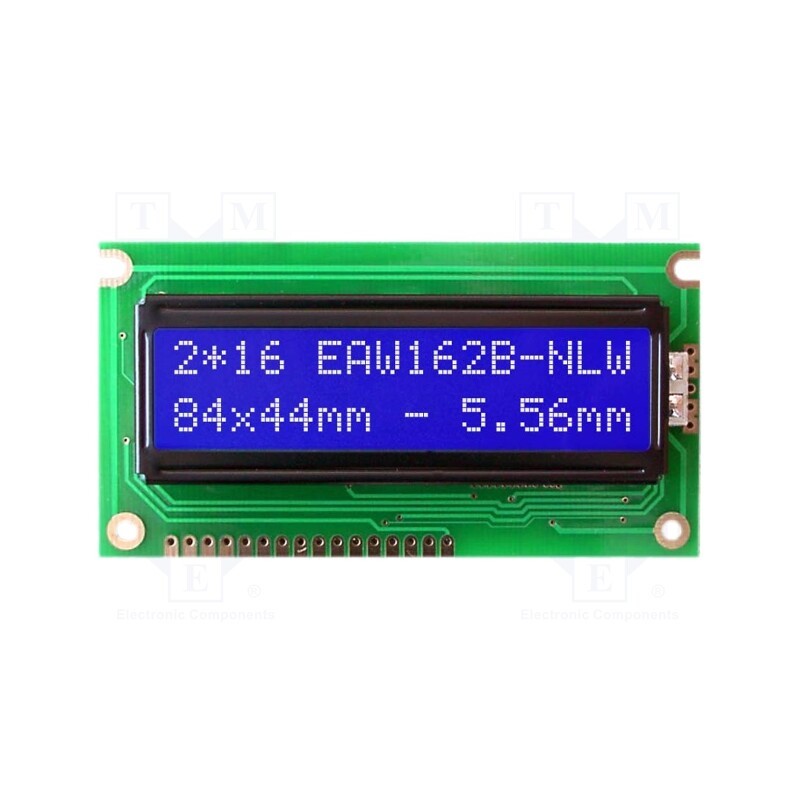 1 pcs x DISPLAY VISIONS - EA W162B-NLW - Display: LCD, alphanumeric, STN Negative, 16x2, blue, 84x44mm, LED