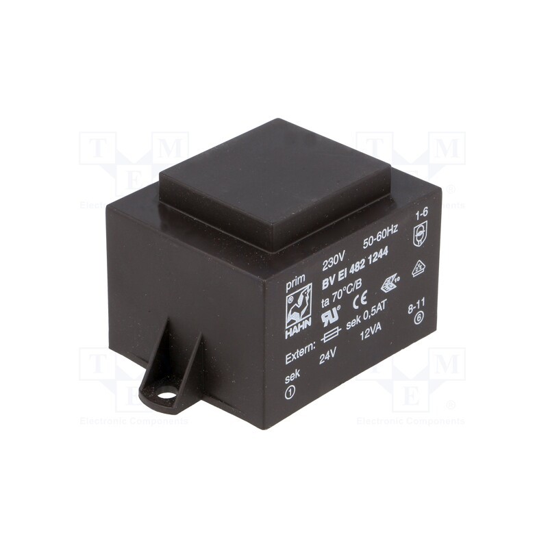 1 pcs x HAHN - BV EI 482 1244 - Transformer: encapsulated, 12VA, 230VAC, 24V, 500mA, PCB, BVEI