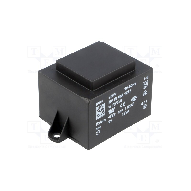 1 pcs x HAHN - BV EI 482 1237 - Transformer: encapsulated, 12VA, 230VAC, 9V, 1333mA, PCB, BVEI