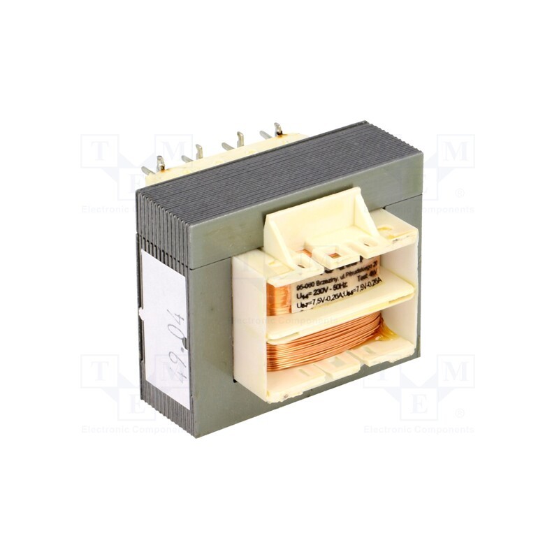 1 pcs x INDEL - TS4/024 - Transformer: mains, 4VA, 230VAC, 7.5V, 7.5V, 260mA, 260mA, IP00