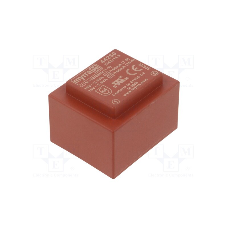 1 pcs x MYRRA - 44250 - Transformer: encapsulated, 5VA, 117VAC, 15V, 15V, 167mA, 167mA, PCB
