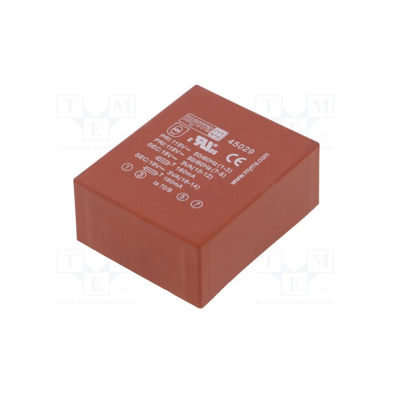 1 pcs x MYRRA - 45029 - Transformer: encapsulated, 6VA, 115VAC,230VAC, 18V, 18V, 167mA