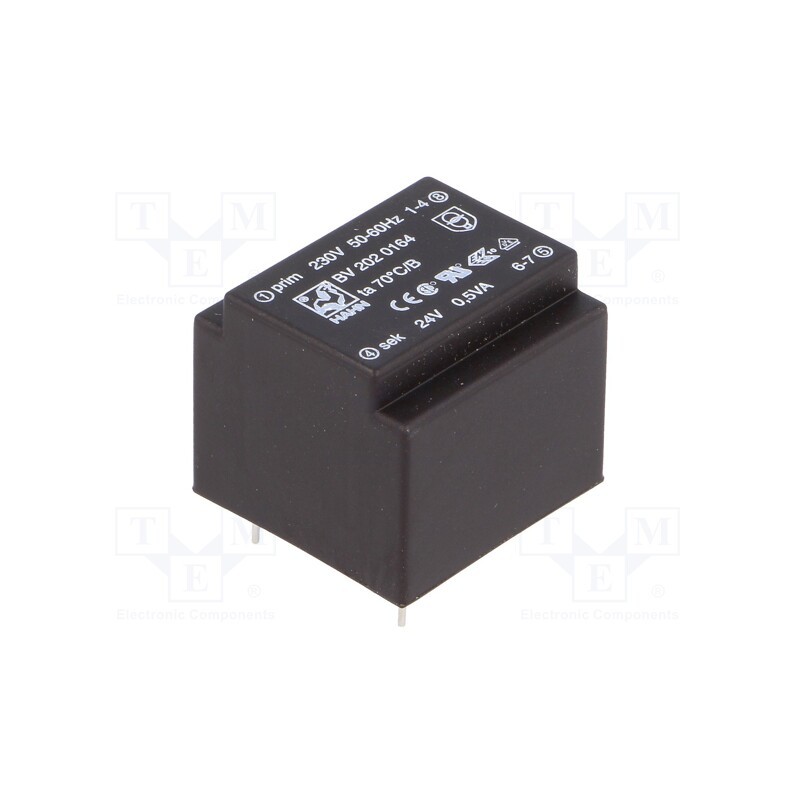 1 pcs x HAHN - BV 202 0164 - Transformer: encapsulated, 0.5VA, 230VAC, 24V, 21mA, PCB, BV