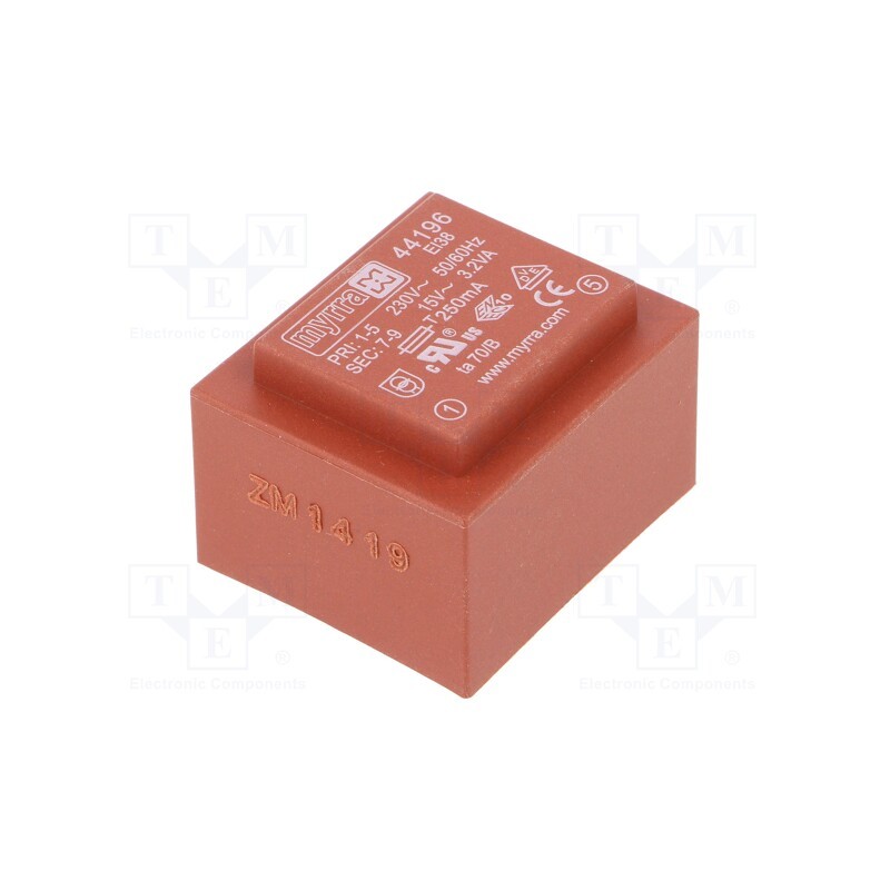 1 pcs x MYRRA - 44196 - Transformer: encapsulated, 3.2VA, 230VAC, 15V, 213mA, PCB