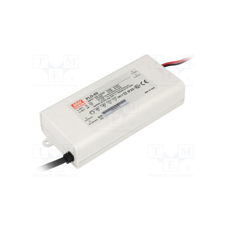 1 pcs x MEAN WELL - PLD-60-1400B - Power supply: switched-mode, LED, 60.2W, 25÷43VDC, 1400mA, IP30