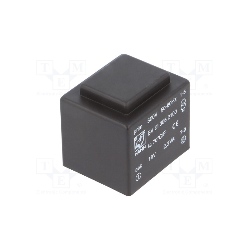 1 pcs x HAHN - BV EI 305 2100 - Transformer: encapsulated, 2.3VA, 500VAC, 18V, 128mA, PCB, BVEI
