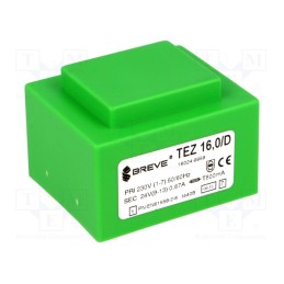 1 pcs x BREVE TUFVASSONS - TEZ16/D230/24V - Transformer: encapsulated, 16VA, 230VAC, 24V, 666.6mA, PCB, IP00
