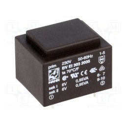 1 pcs x HAHN - BV EI 303 2035 - Transformer: encapsulated, 1.9VA, 230VAC, 6V, 6V, 158mA, 158mA, PCB