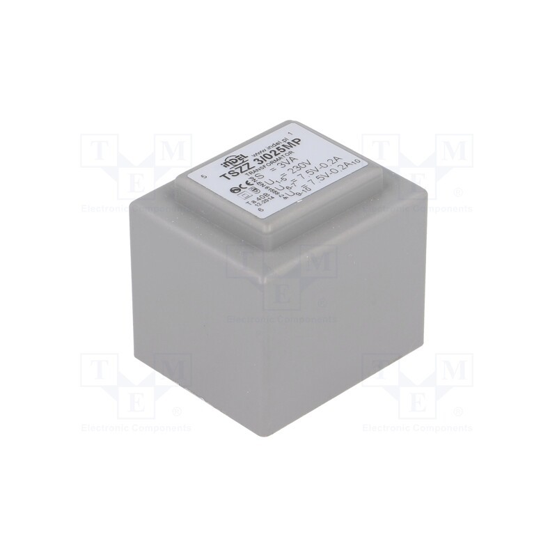 1 pcs x INDEL - TSZZ3/025MP - Transformer: encapsulated, 3VA, 230VAC, 7.5V, 7.5V, 200mA, 200mA