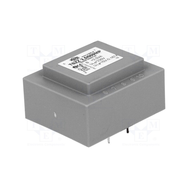 1 pcs x INDEL - TSZZ2.5/009M - Transformer: encapsulated, 2.5VA, 230VAC, 15V, 160mA, PCB, IP00
