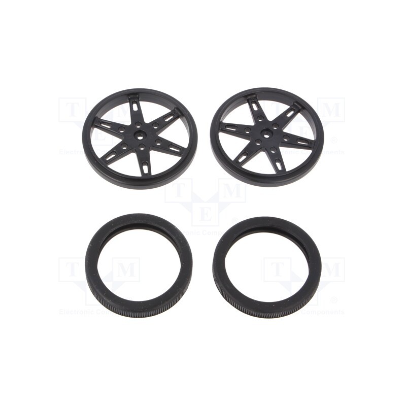 1 pcs x POLOLU - WHEEL FOR MICRO SERVO SPLINES 60×8MM - Wheel, black, Shaft: knurled, push-in,screw, Ø: 60mm, W: 8mm, 2pcs.