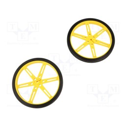 1 set x POLOLU - WHEEL 80×10MM PAIR YELLOW - Wheel, yellow, Shaft: D spring, push-in, Ø: 80mm, Shaft dia: 3mm