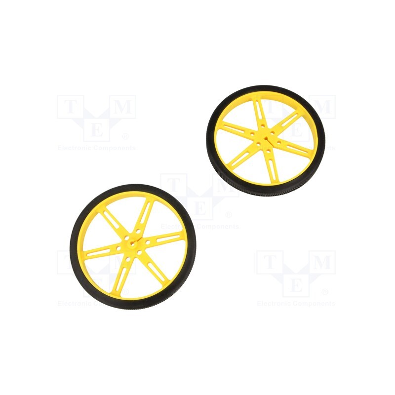 1 set x POLOLU - WHEEL 80×10MM PAIR YELLOW - Wheel, yellow, Shaft: D spring, push-in, Ø: 80mm, Shaft dia: 3mm