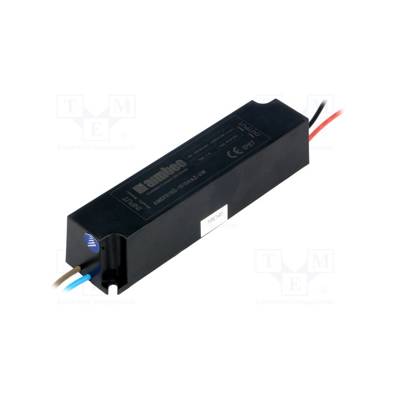 1 pcs x AIMTEC - AMEPR15D-15100AZ-UW - Power supply: switched-mode, LED, 15W, 8÷15VDC, 1A, 90÷264VAC, IP67