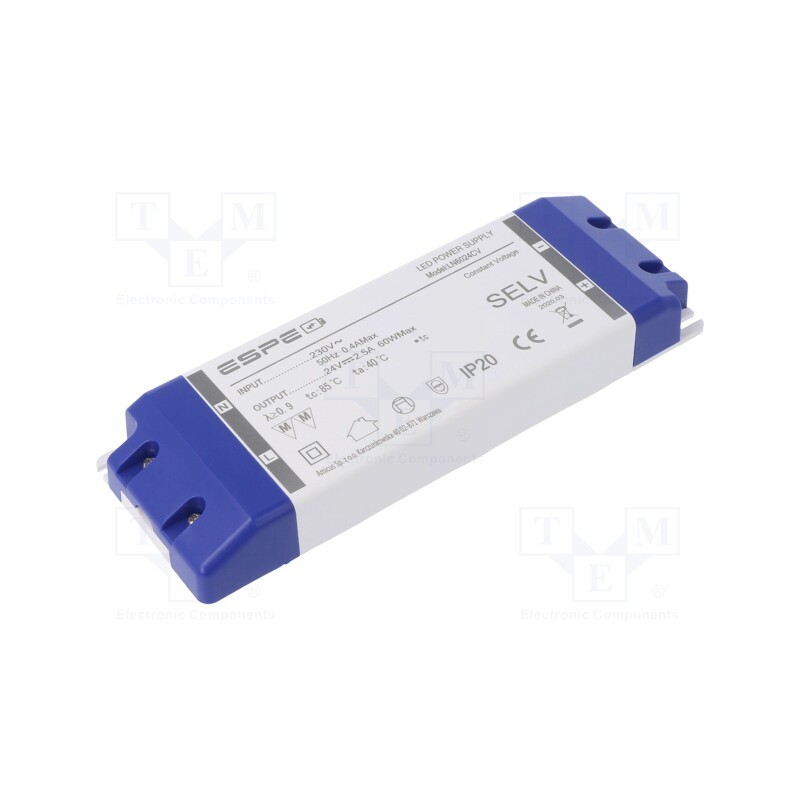 1 pcs x ESPE - LN6024CV - Power supply: switched-mode, LED, 60W, 24VDC, 2.5A, 220÷240VAC
