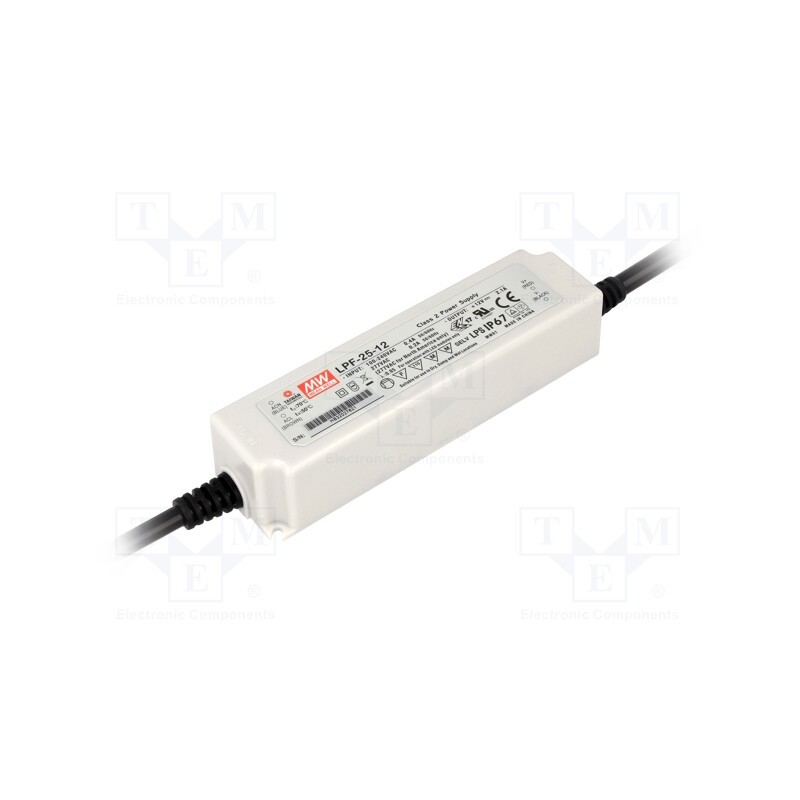 1 pcs x MEAN WELL - LPF-25-12 - Power supply: switched-mode, LED, 25.2W, 12VDC, 2.1A, 90÷305VAC