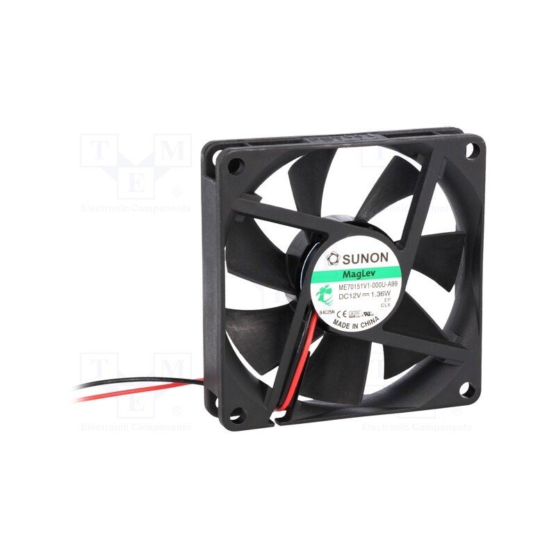 1 pcs x SUNON - ME70151V1-000U-A99 - Fan: DC, axial, 12VDC, 70x70x15mm, 45.63m3/h, 31.5dBA, Vapo, 26AWG
