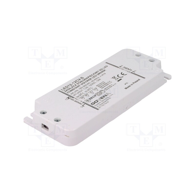 1 pcs x GOVENA - Z-LED-12W-12CV-SLIM - Power supply: switched-mode, LED, 12W, 12VDC, 1A, 185÷265VAC, IP20